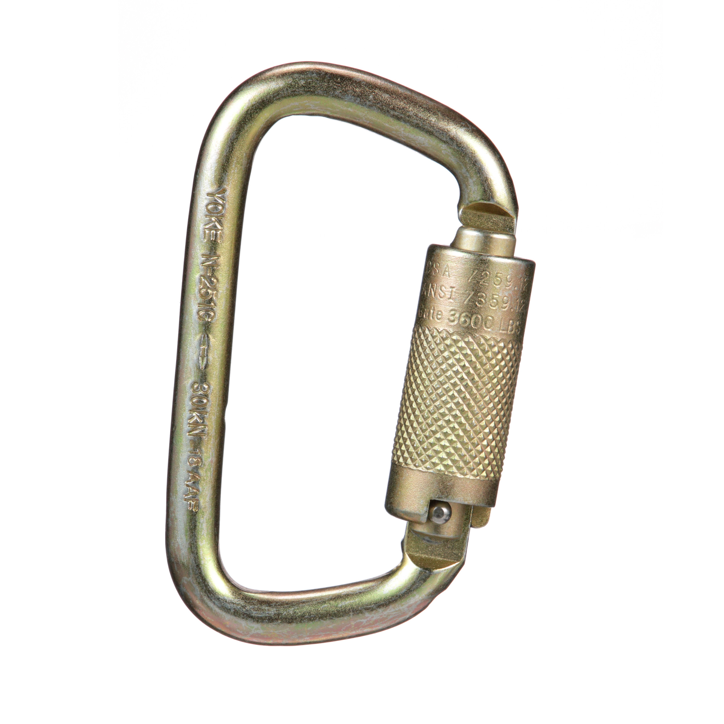 Steel Carabiner, 9/16" Gate Opening, Auto-Locking, ANSI Z359.12